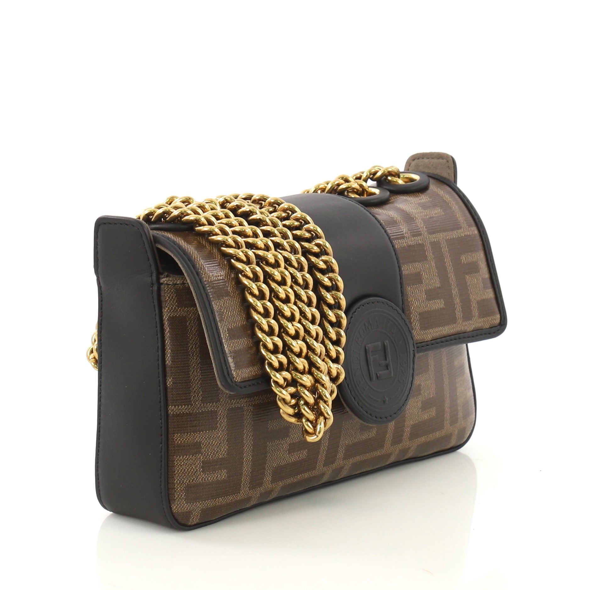 1974 Double F Flap Bag Zucca Coated Canvas Mini
