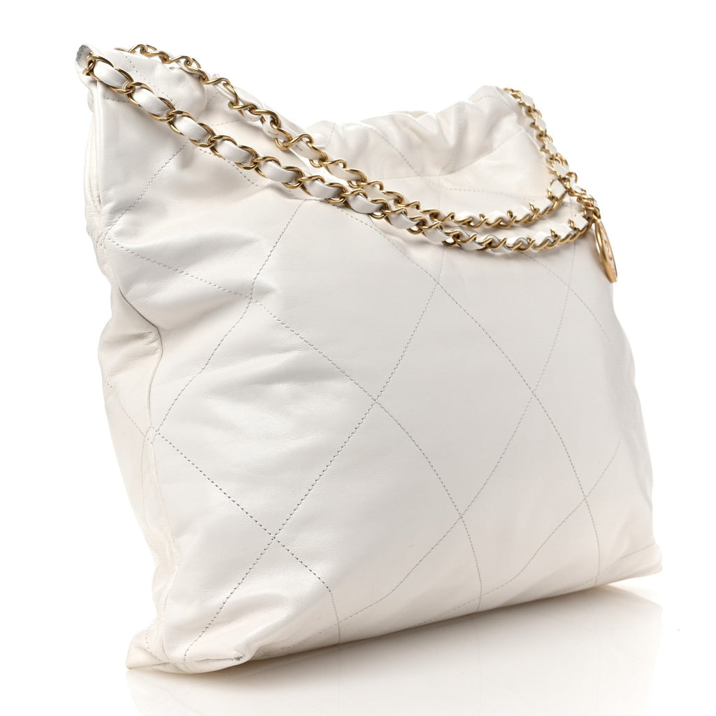 Shiny Calfskin Quilted Chanel 22 White