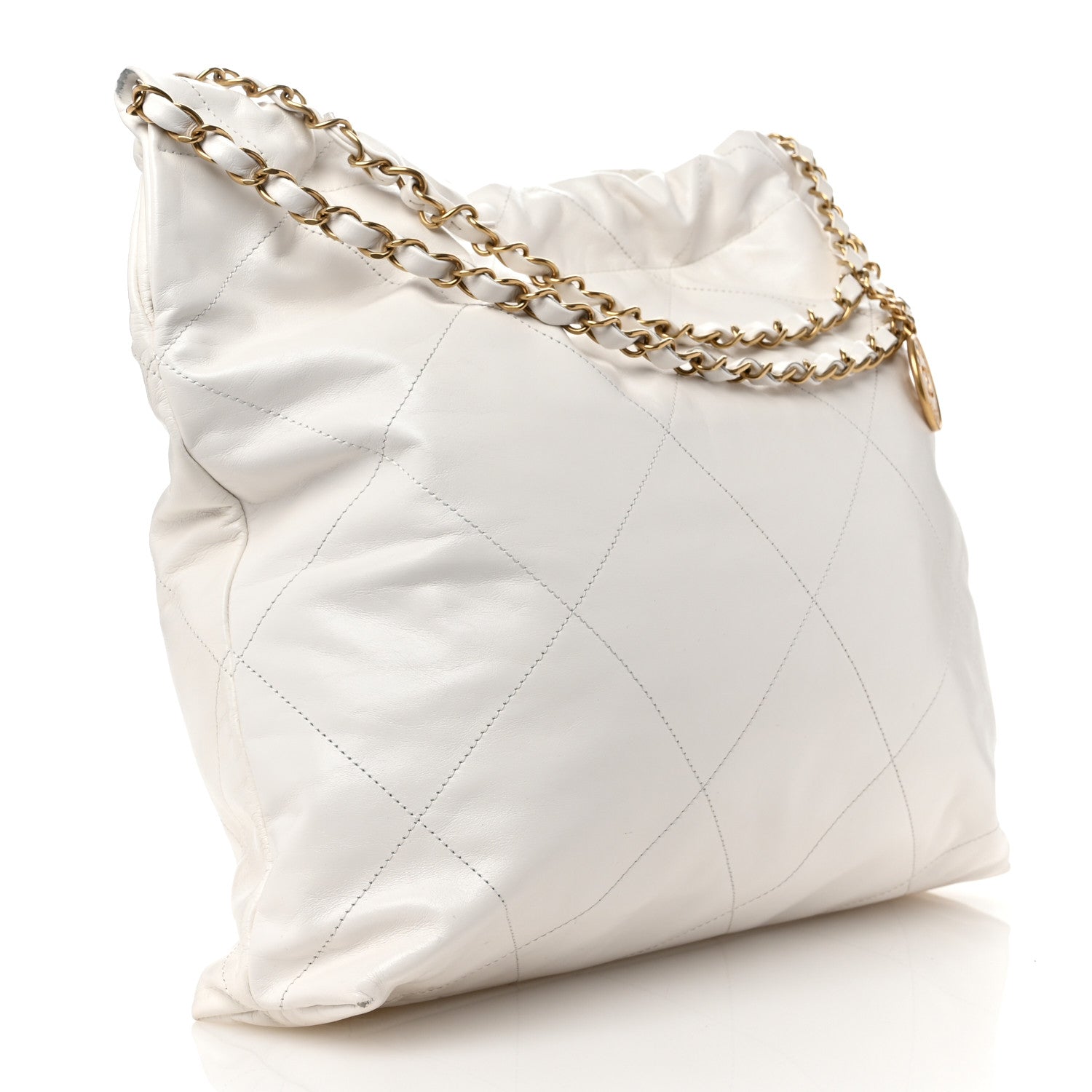 Shiny Calfskin Quilted Chanel 22 White