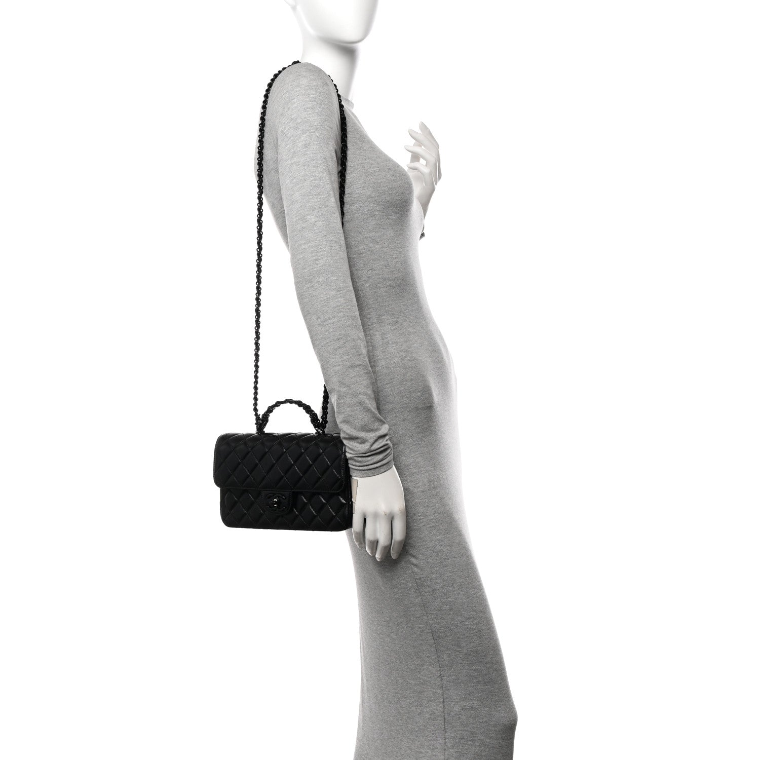 Lambskin Quilted Coco Pop Top Handle Flap Black