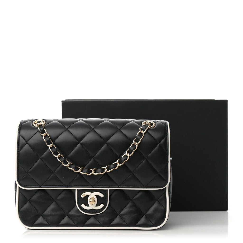 Lambskin Quilted Resin CC Flap Bag Black White