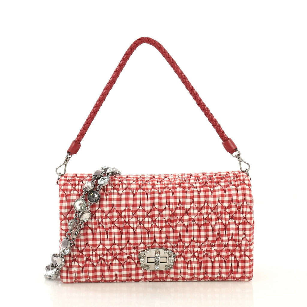 Crystal Clutch Matelasse Gingham Print Canvas Small