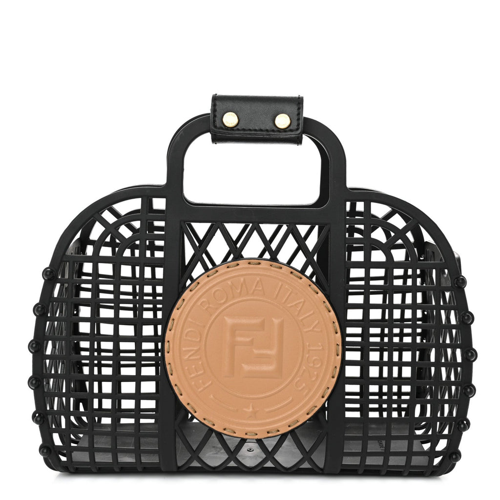 Recycled Plastic Vitello Liberty Matte Small Fendi Basket Black Miele Scuro