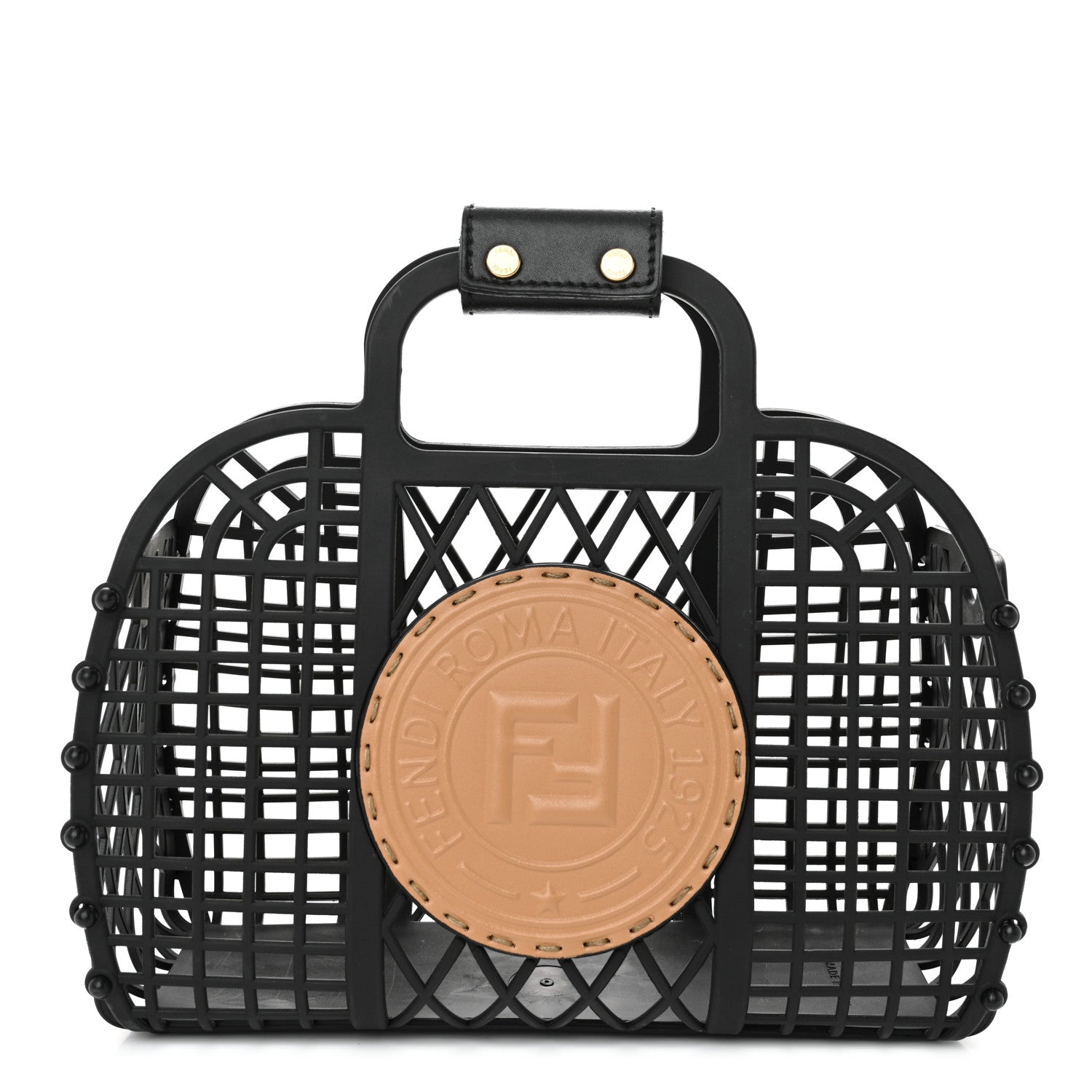 Recycled Plastic Vitello Liberty Matte Small Fendi Basket Black Miele Scuro