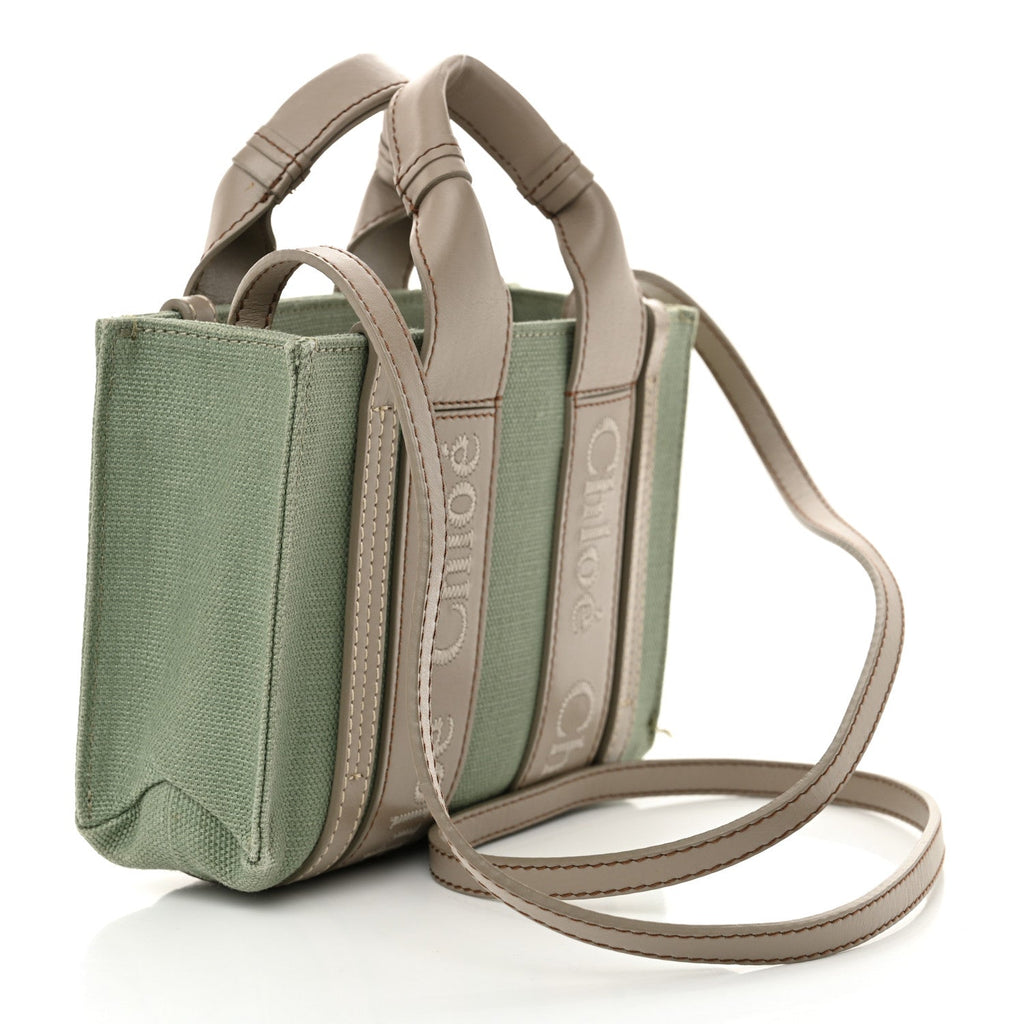 Cotton Calfskin Mini Woody Ribbon Tote Faded Green