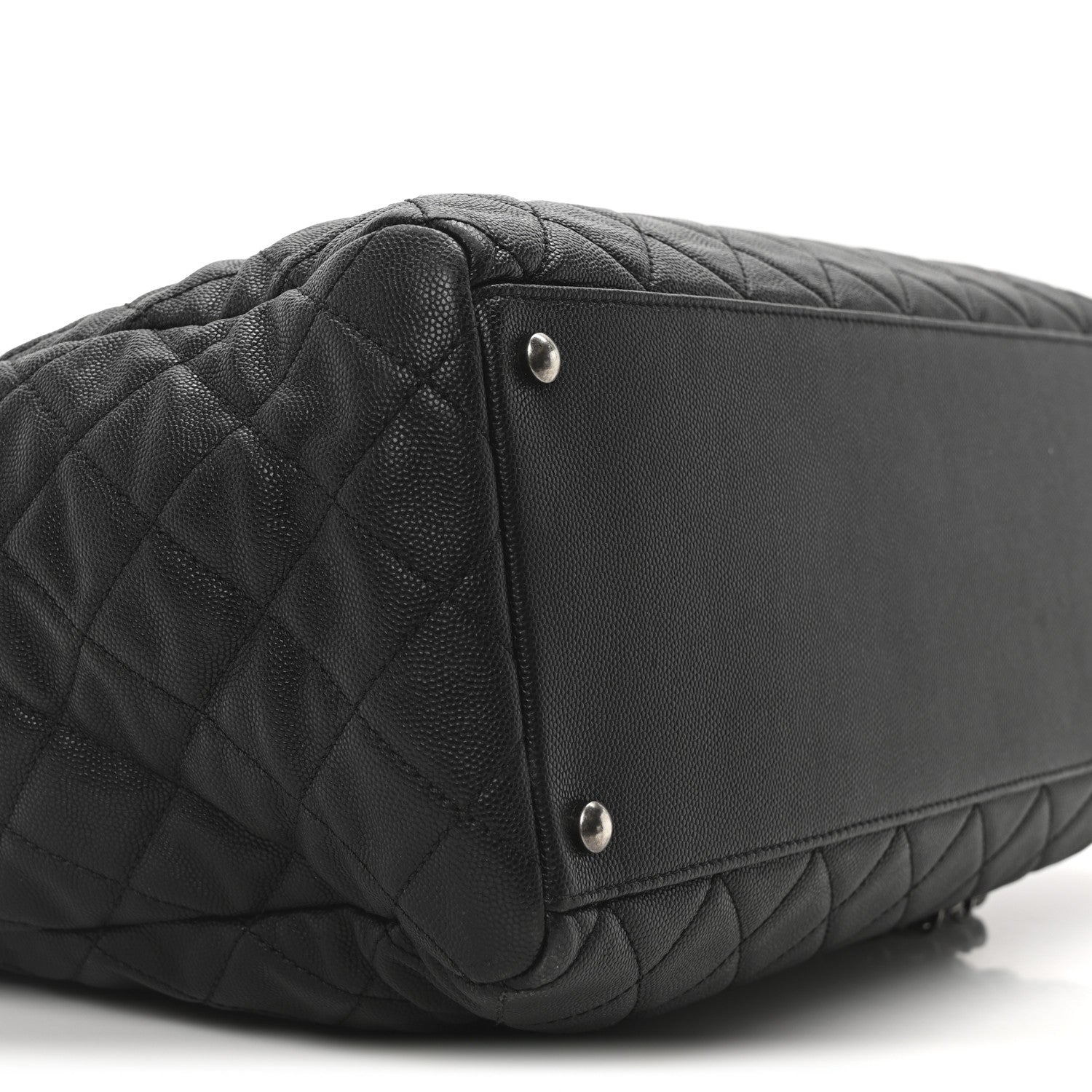Caviar Quilted Large Coco Handle Shopping Tote Black