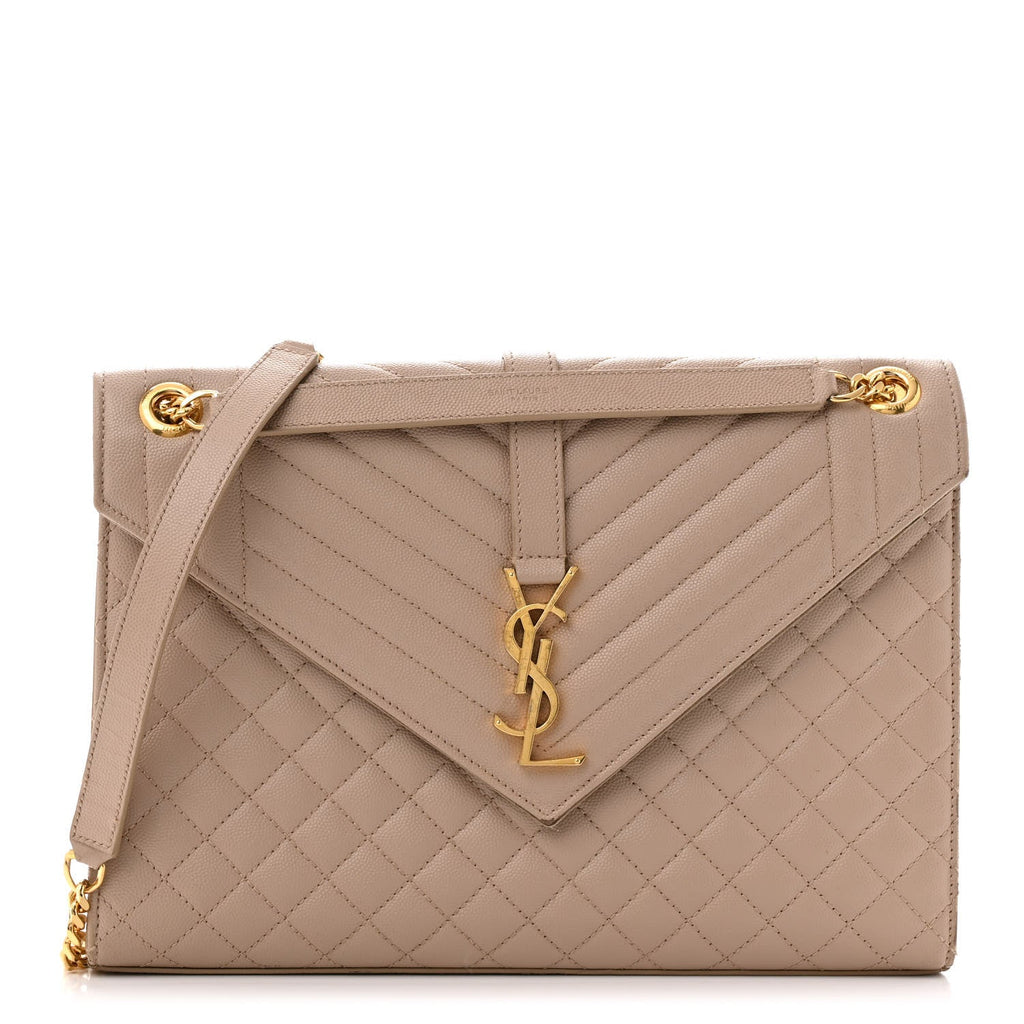 Grain De Poudre Mixed Matelasse Large Triquilt Monogram Satchel Dark Beige