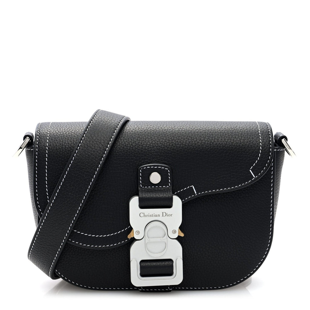 Grained Calfskin Saddle Pouch With Strap Black