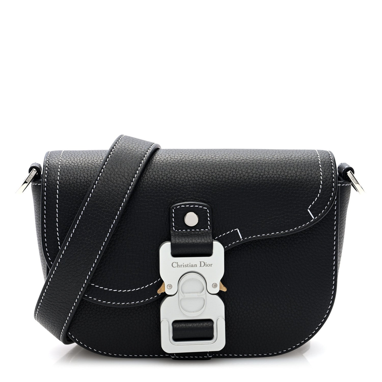 Grained Calfskin Saddle Pouch With Strap Black