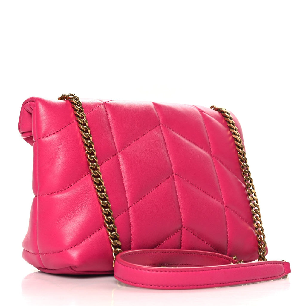 Lambskin Quilted Toy Loulou Puffer Monogram Chain Satchel Bubblegum