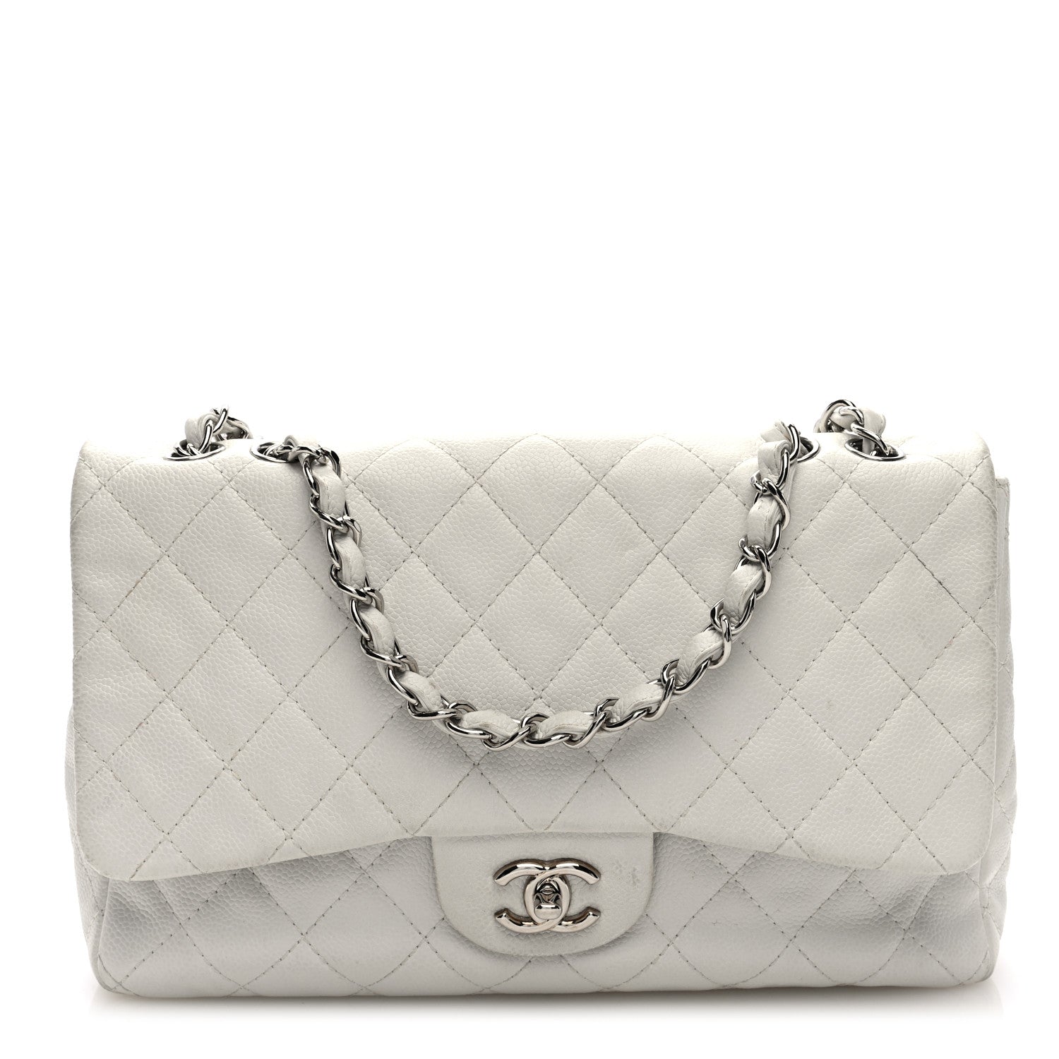 Caviar Quilted Jumbo Single Flap White