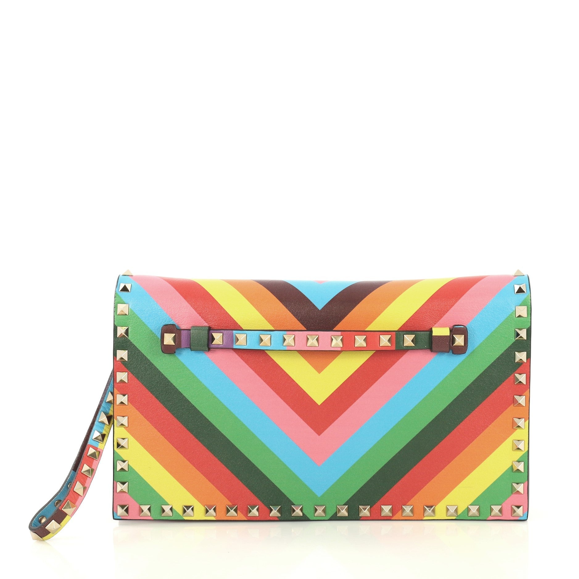 1973 Rockstud Flap Clutch Striped Leather