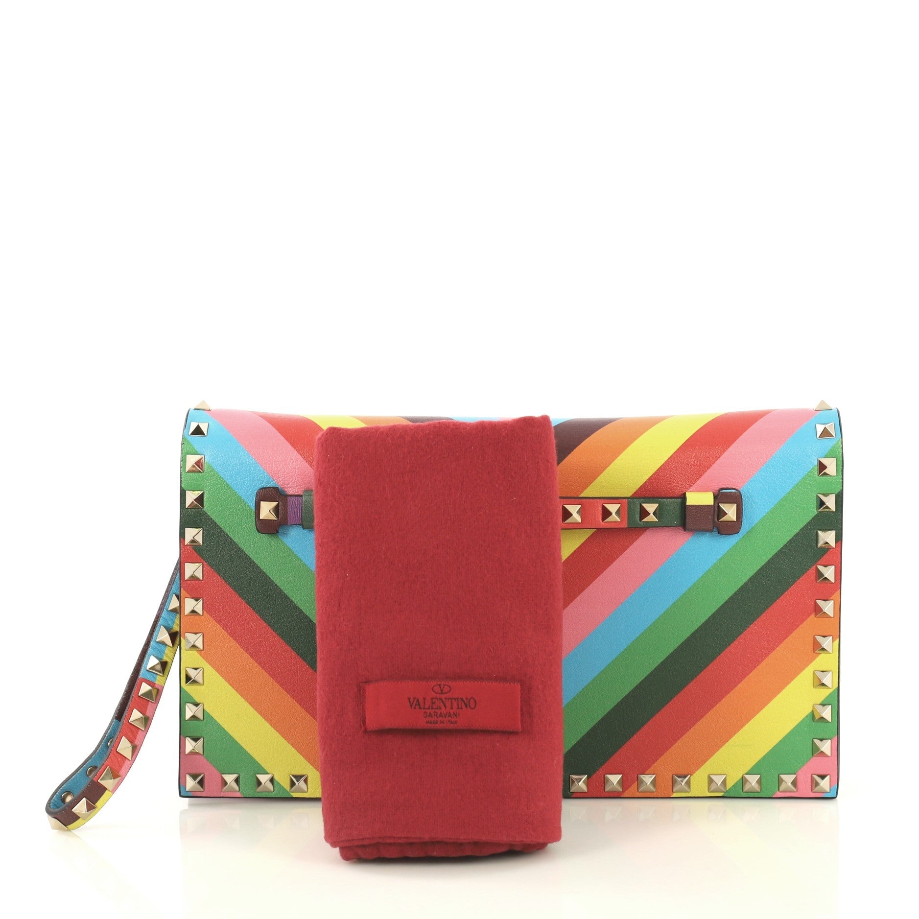 1973 Rockstud Flap Clutch Striped Leather