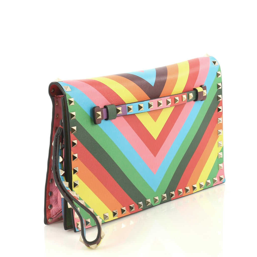 1973 Rockstud Flap Clutch Striped Leather
