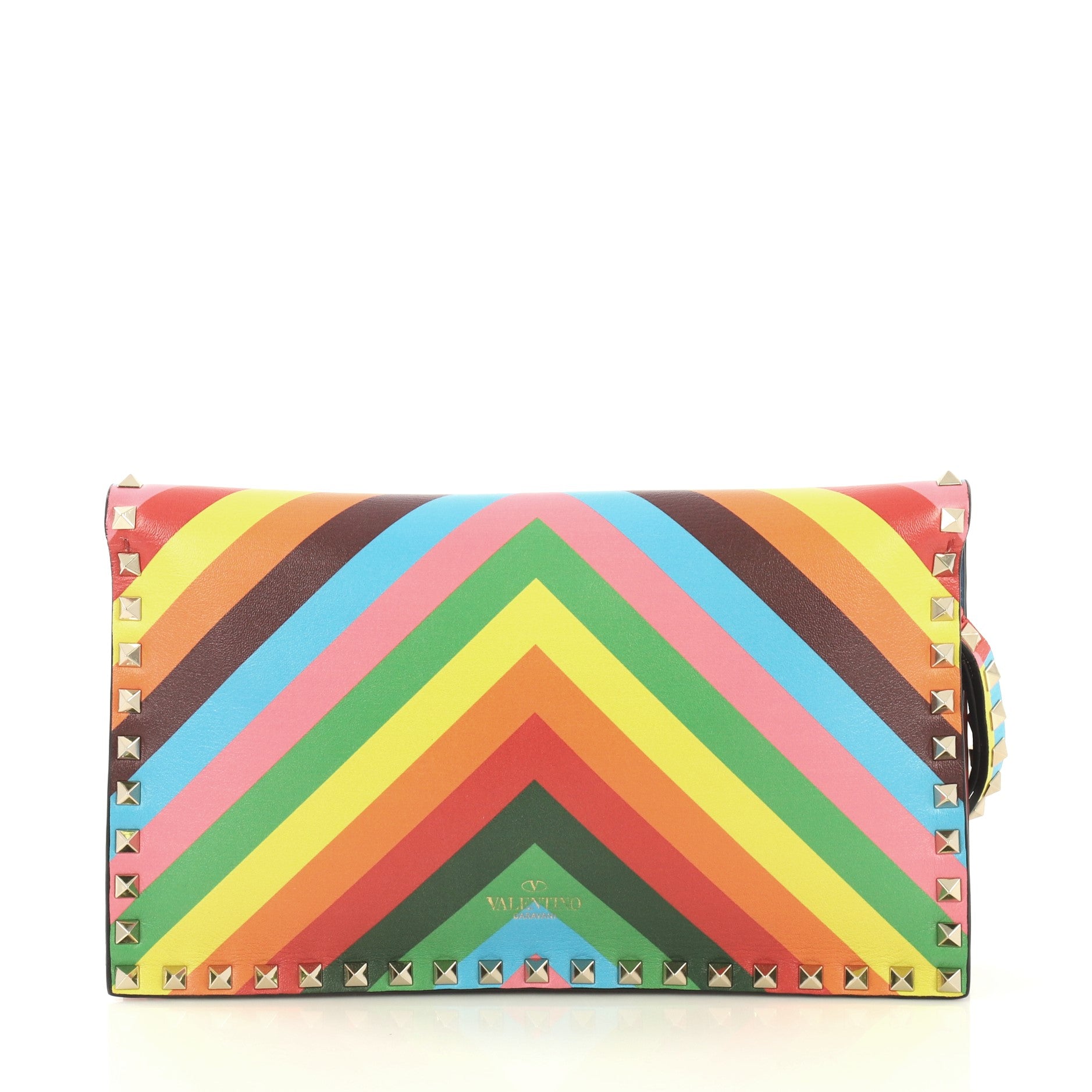 1973 Rockstud Flap Clutch Striped Leather