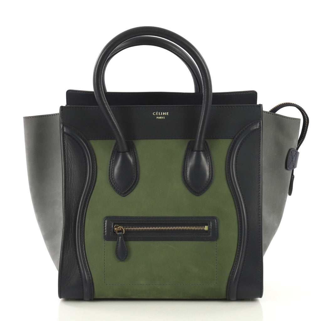 Bicolor Luggage Handbag Nubuck Mini
