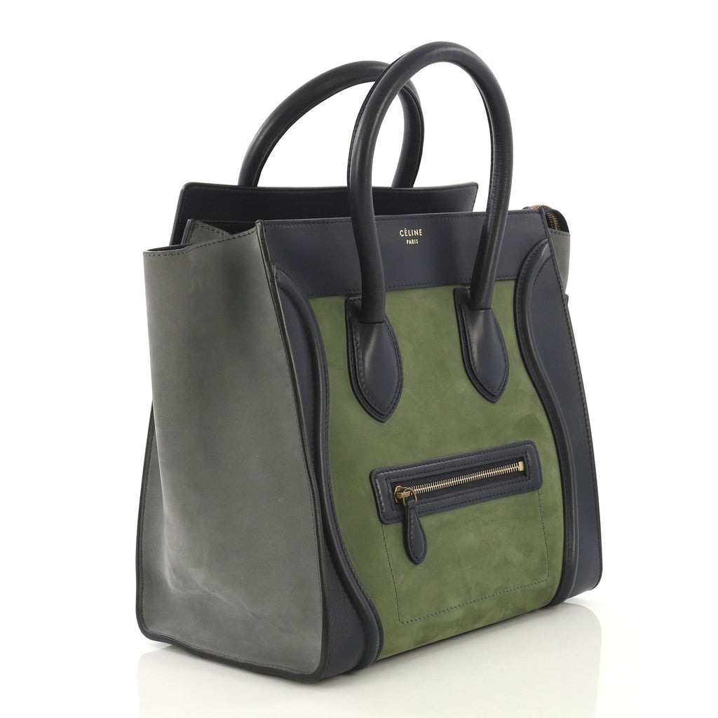 Bicolor Luggage Handbag Nubuck Mini