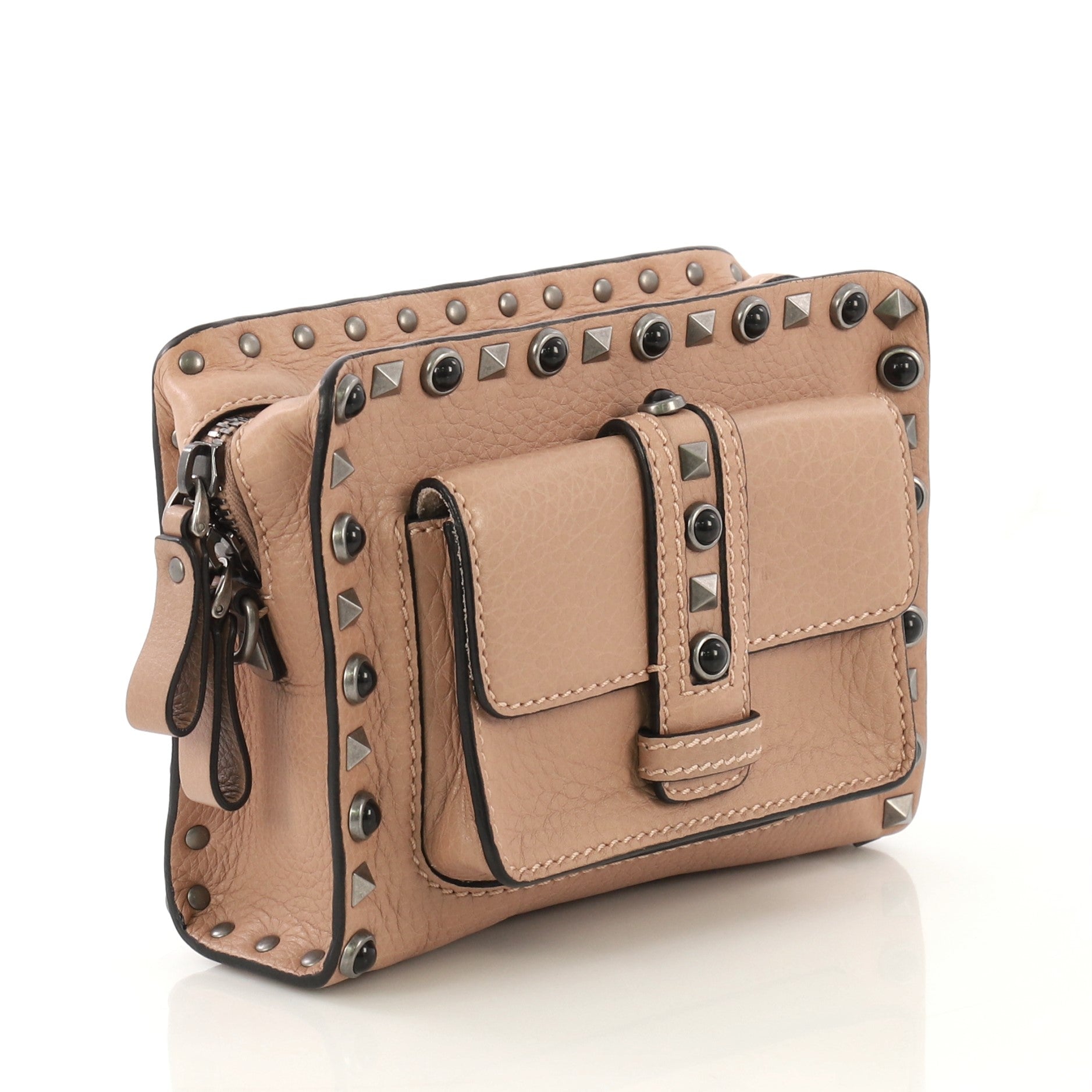 Rolling Rockstud Pocket Crossbody Leather with Cabochons Mini