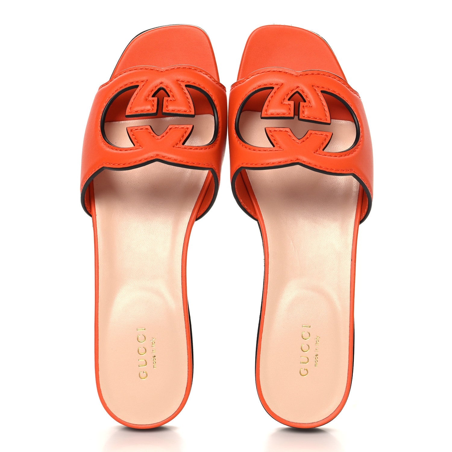 Cosmos Softy Calfskin Interlocking G Cut Out Slide Sandals 37.5 Deep Orange