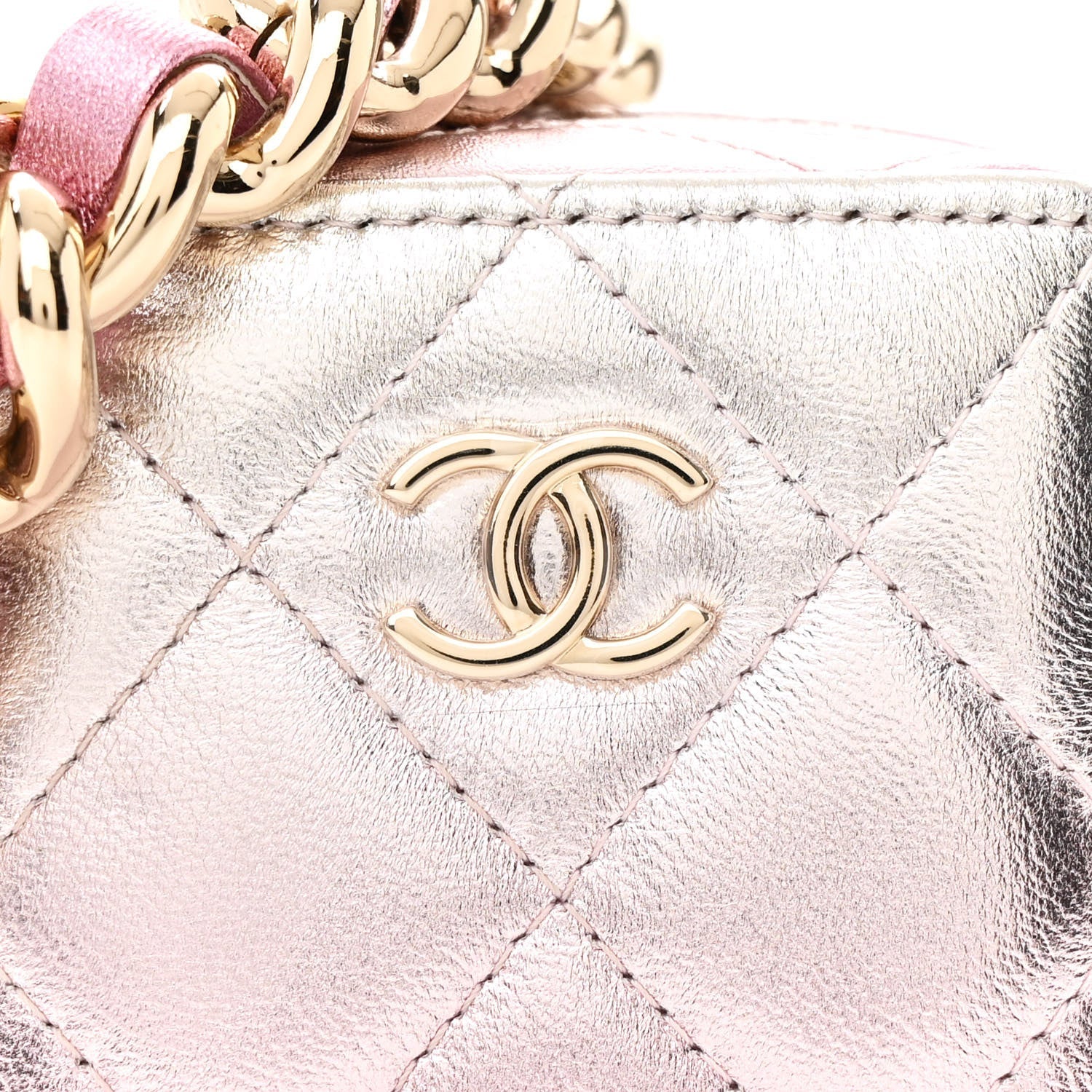 Gradient Metallic Lambskin Quilted Like A Wallet Clutch With Chain Gold Pink