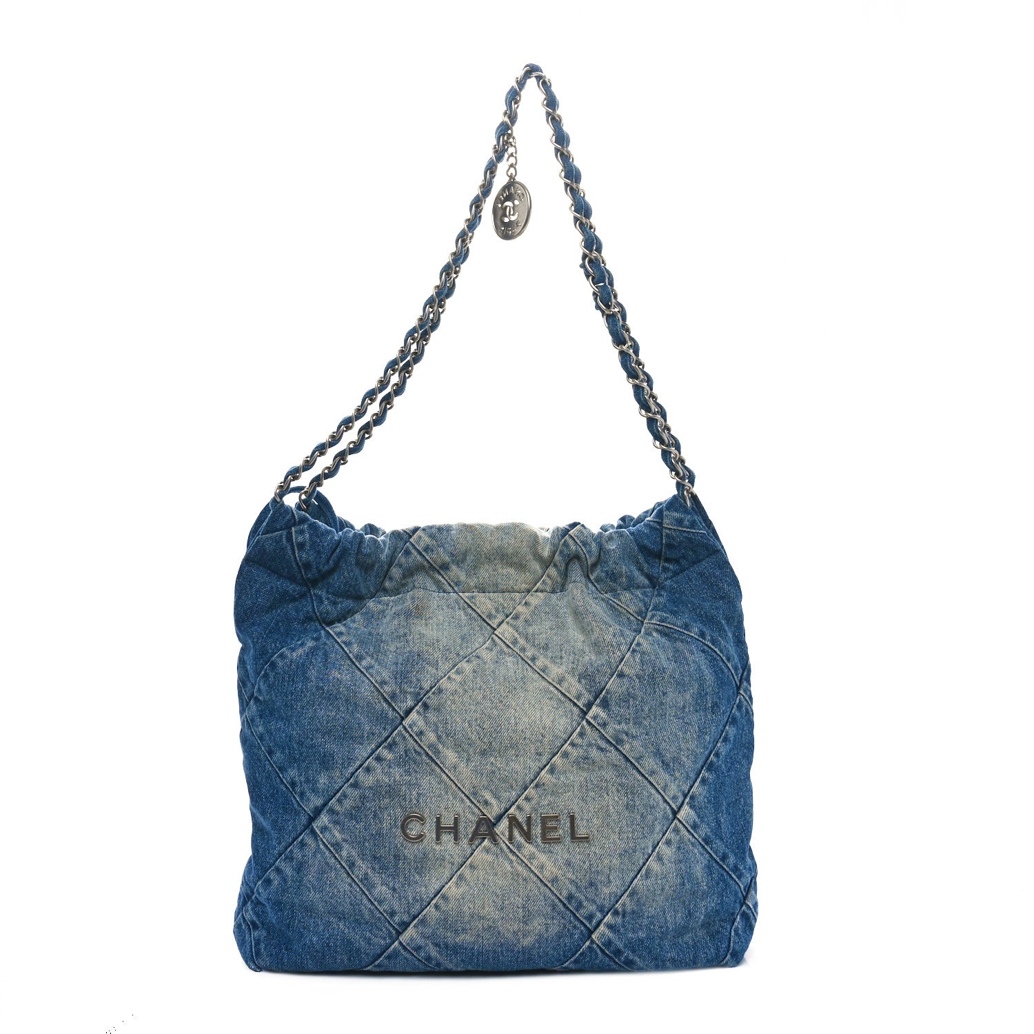 Denim Quilted Small Chanel 22 Blue