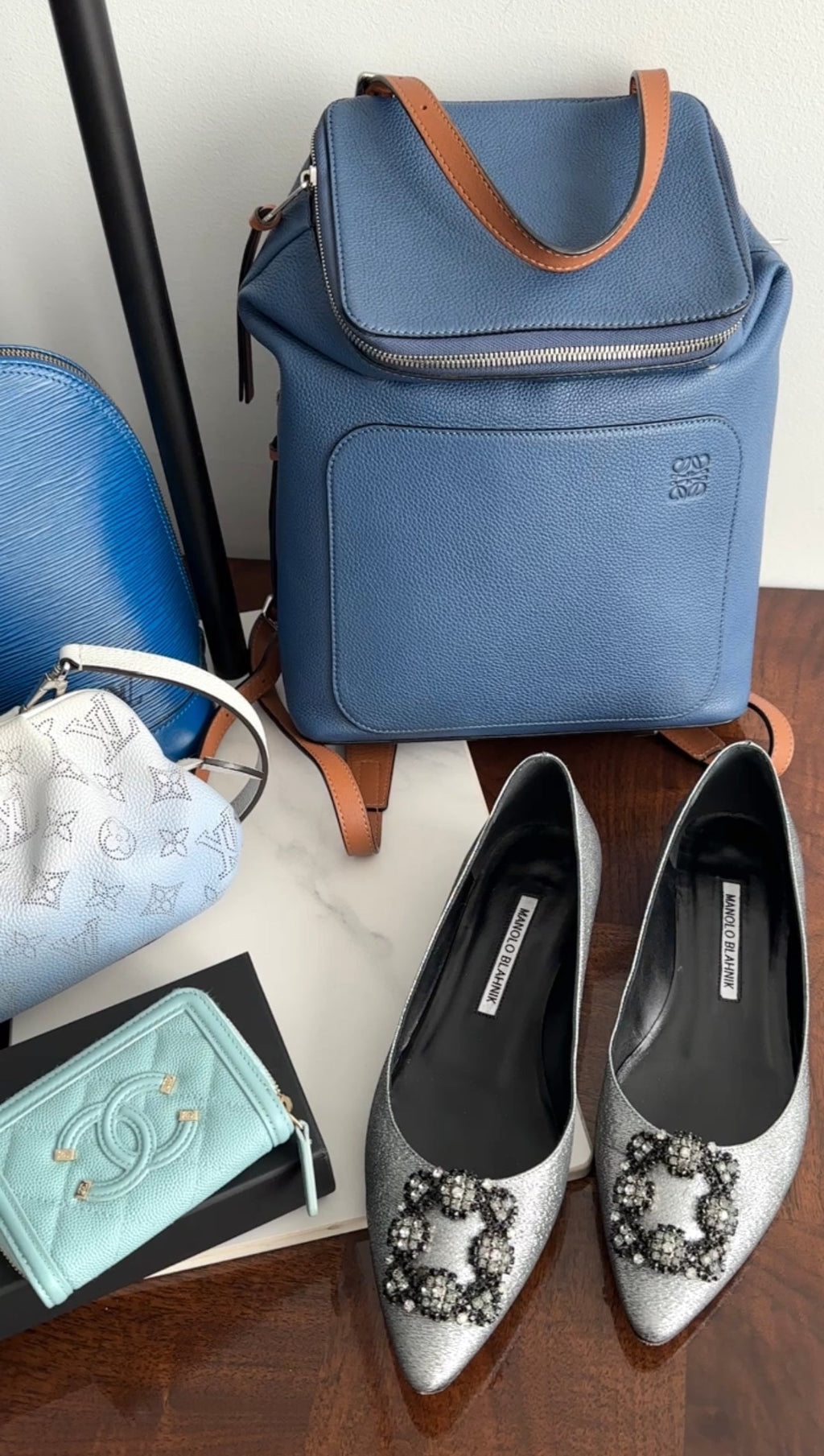 Loewe Blue and Brown Leather Goya Backpack
