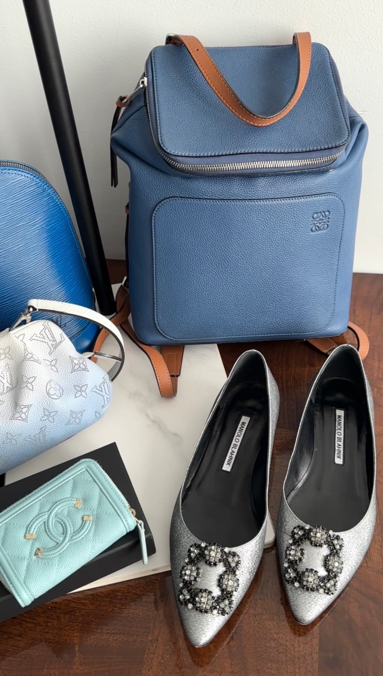 Loewe Blue and Brown Leather Goya Backpack