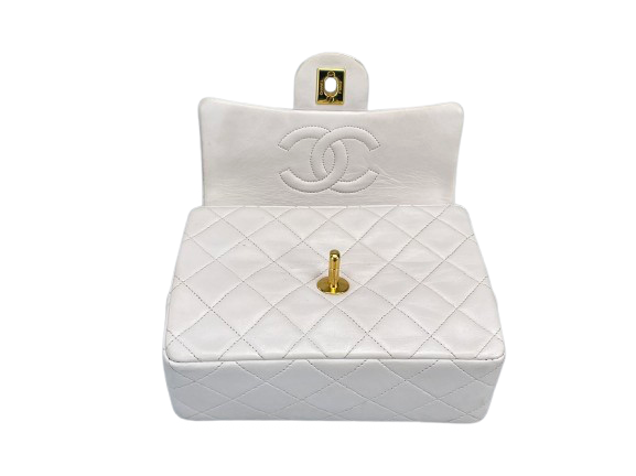 Chanel Vintage White Timeless Flap Bag Mini Square Gold Hardware