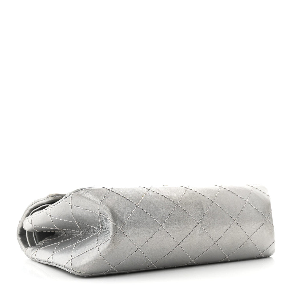 Metallic Aged Calfskin Quilted 2.55 Reissue Mini Flap Silver