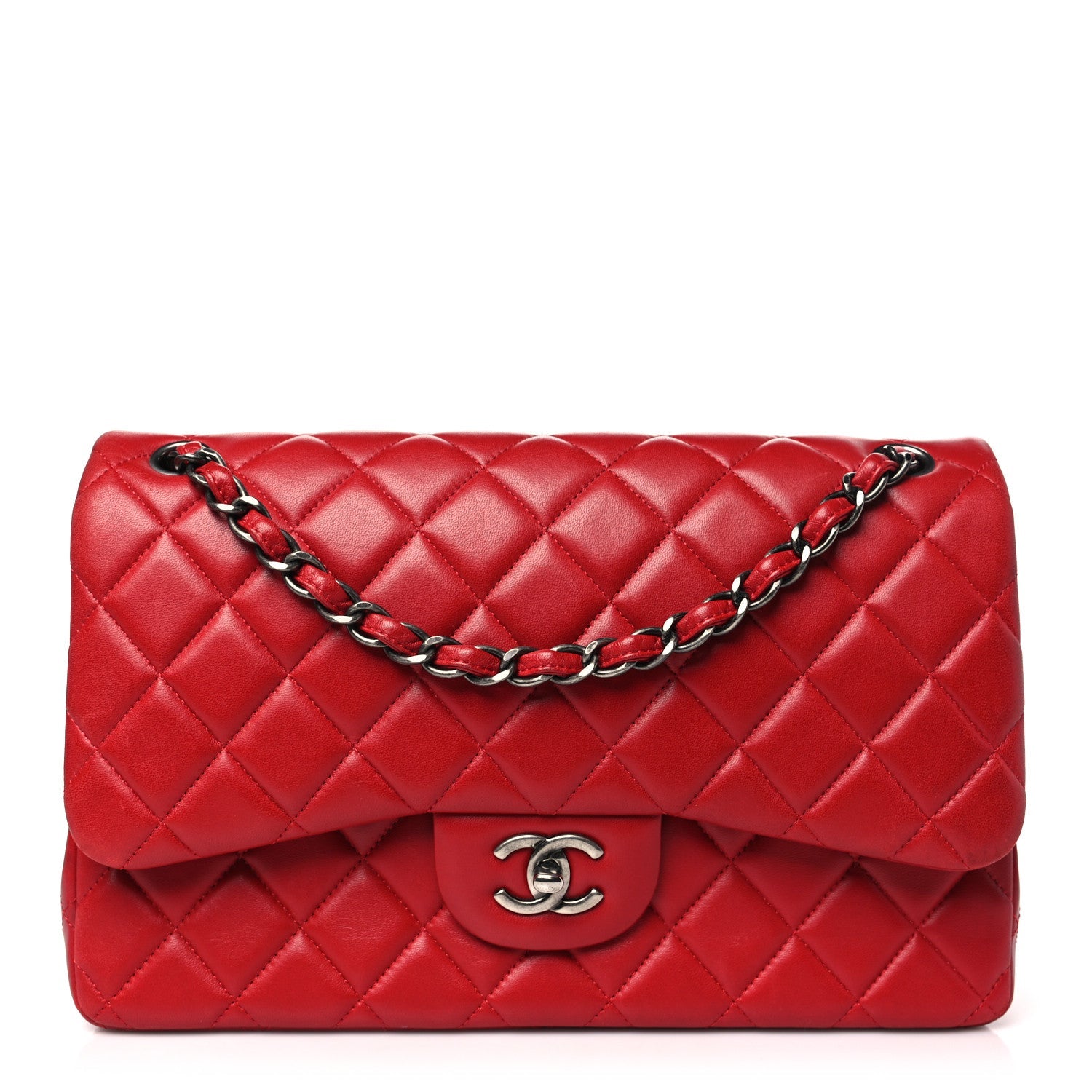 Lambskin Quilted Jumbo Double Flap Red