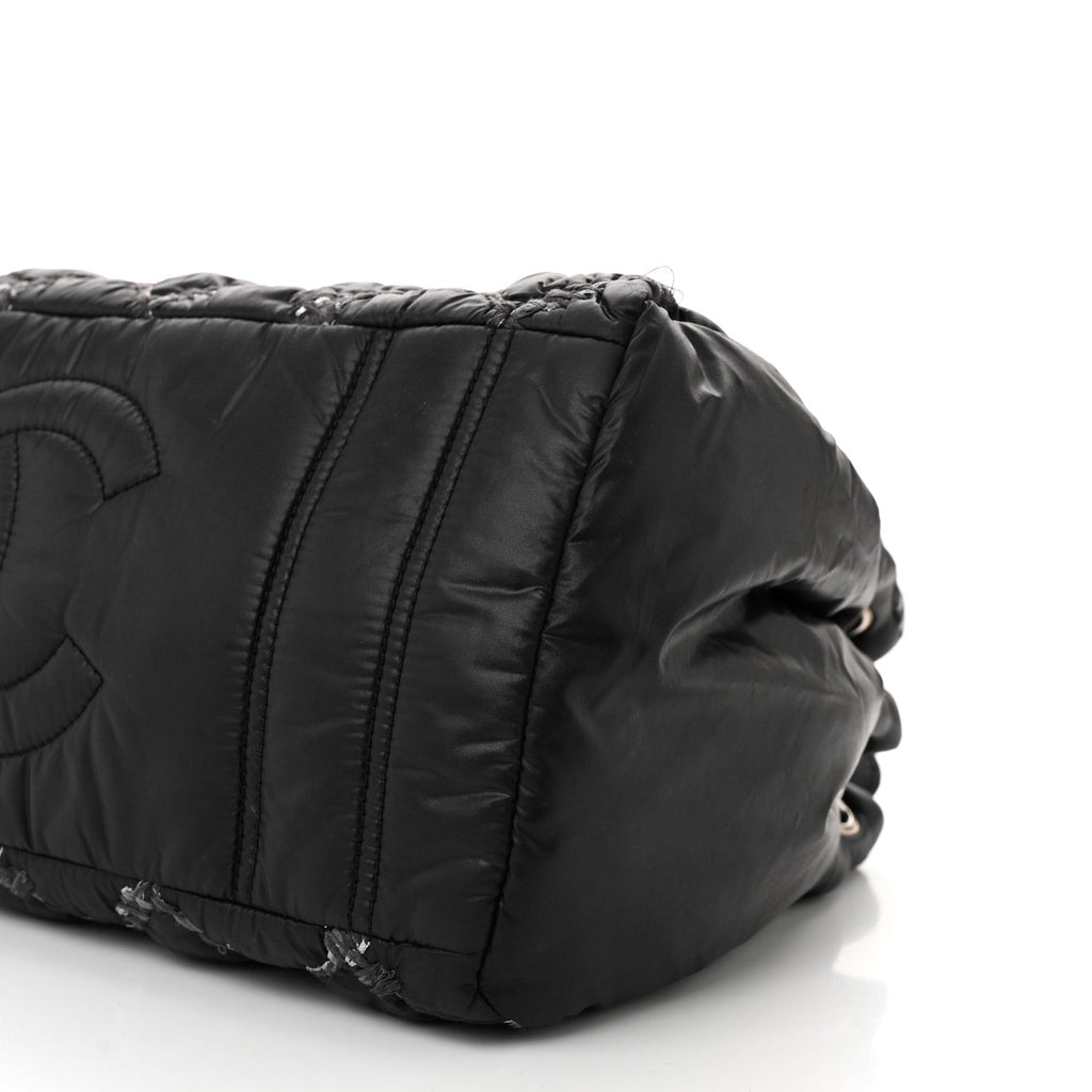 Nylon Quilted Tweed Stitch Bubble Tote Black