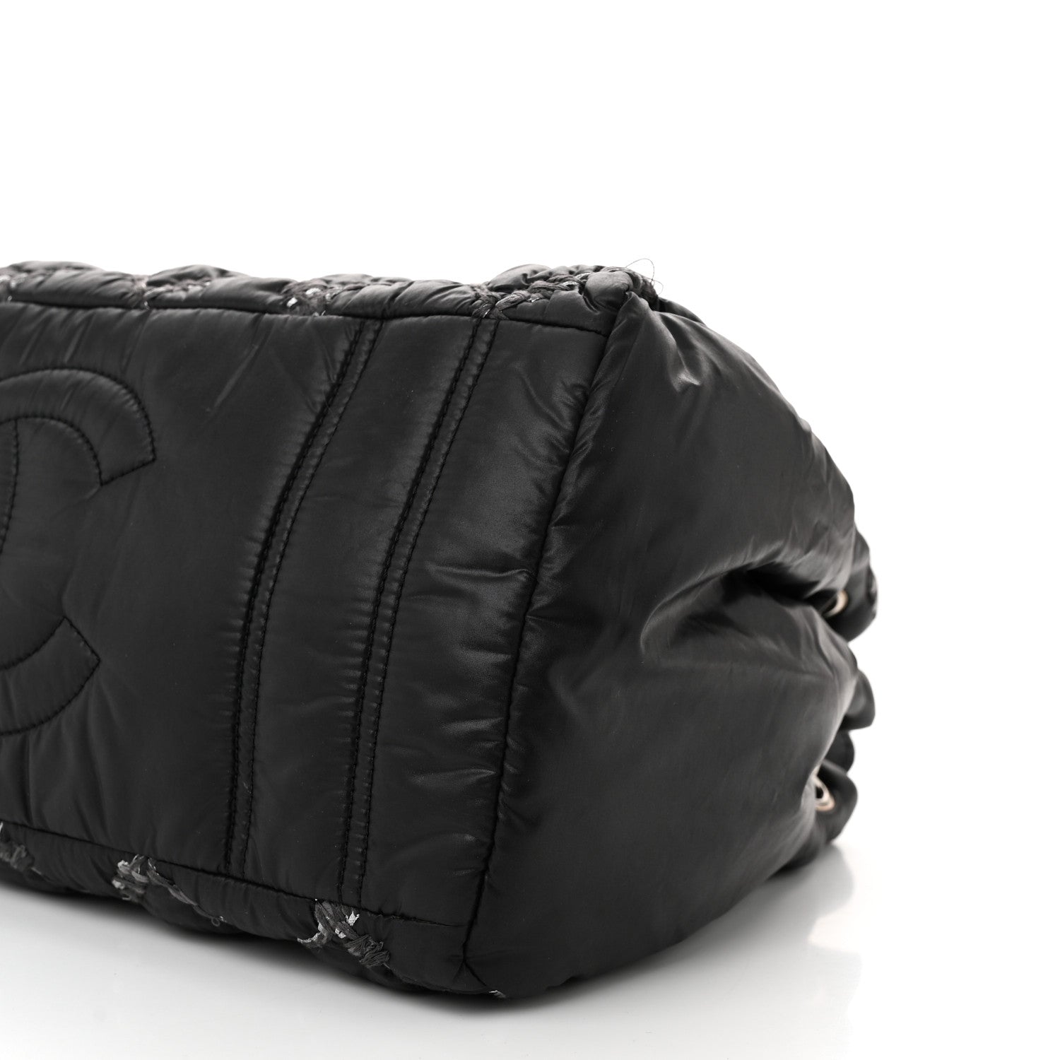 Nylon Quilted Tweed Stitch Bubble Tote Black
