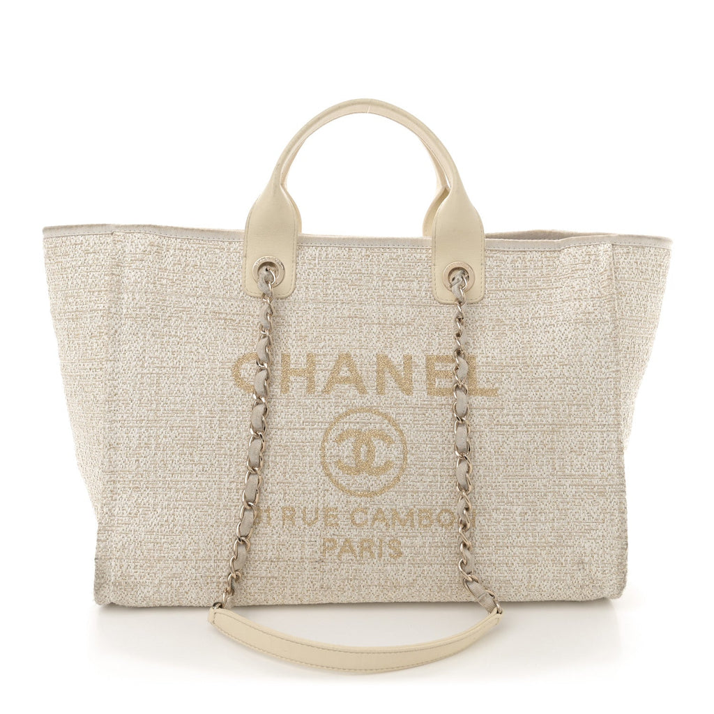 Lurex Boucle Medium Deauville Tote White