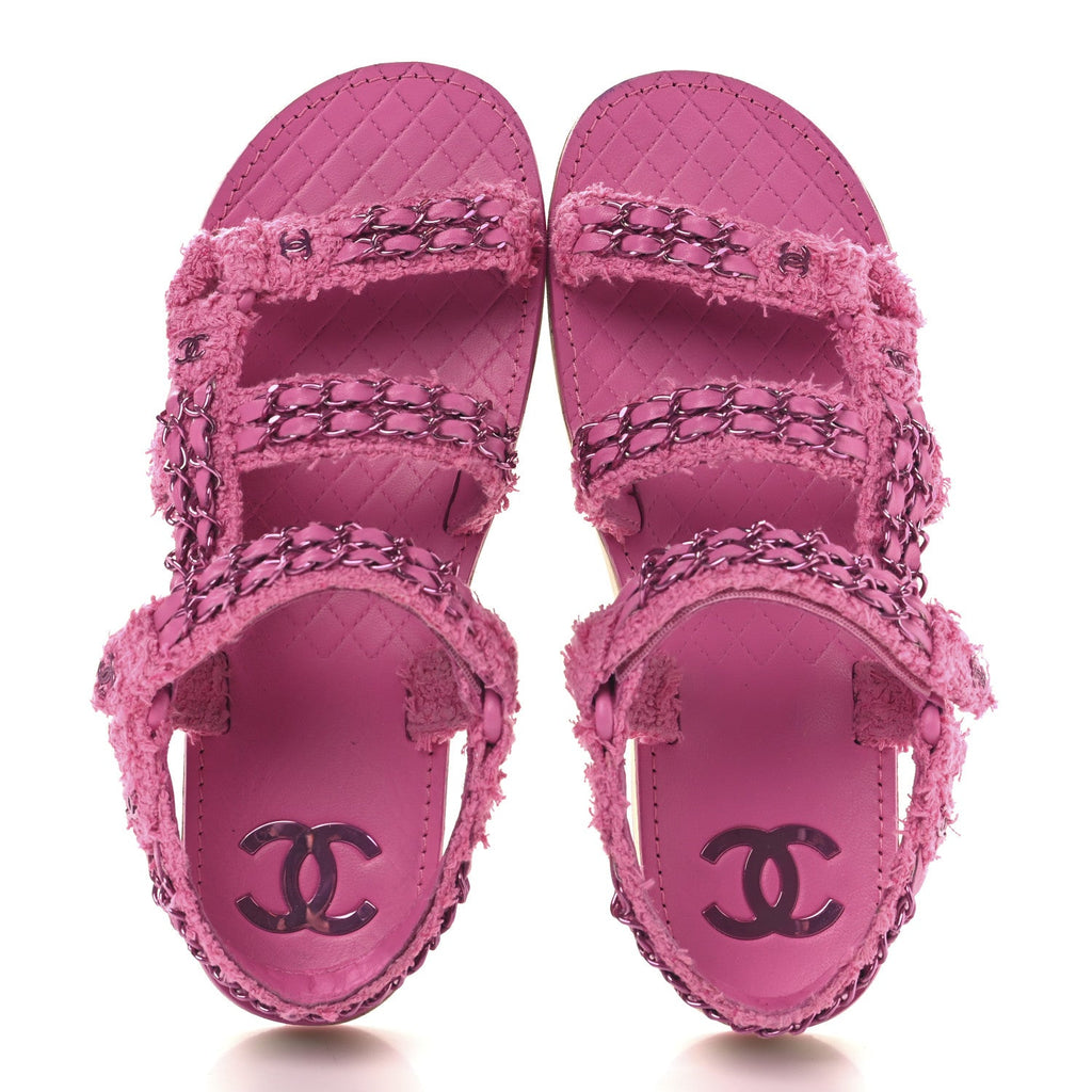 Tweed Chain Sandals 38.5 Pink