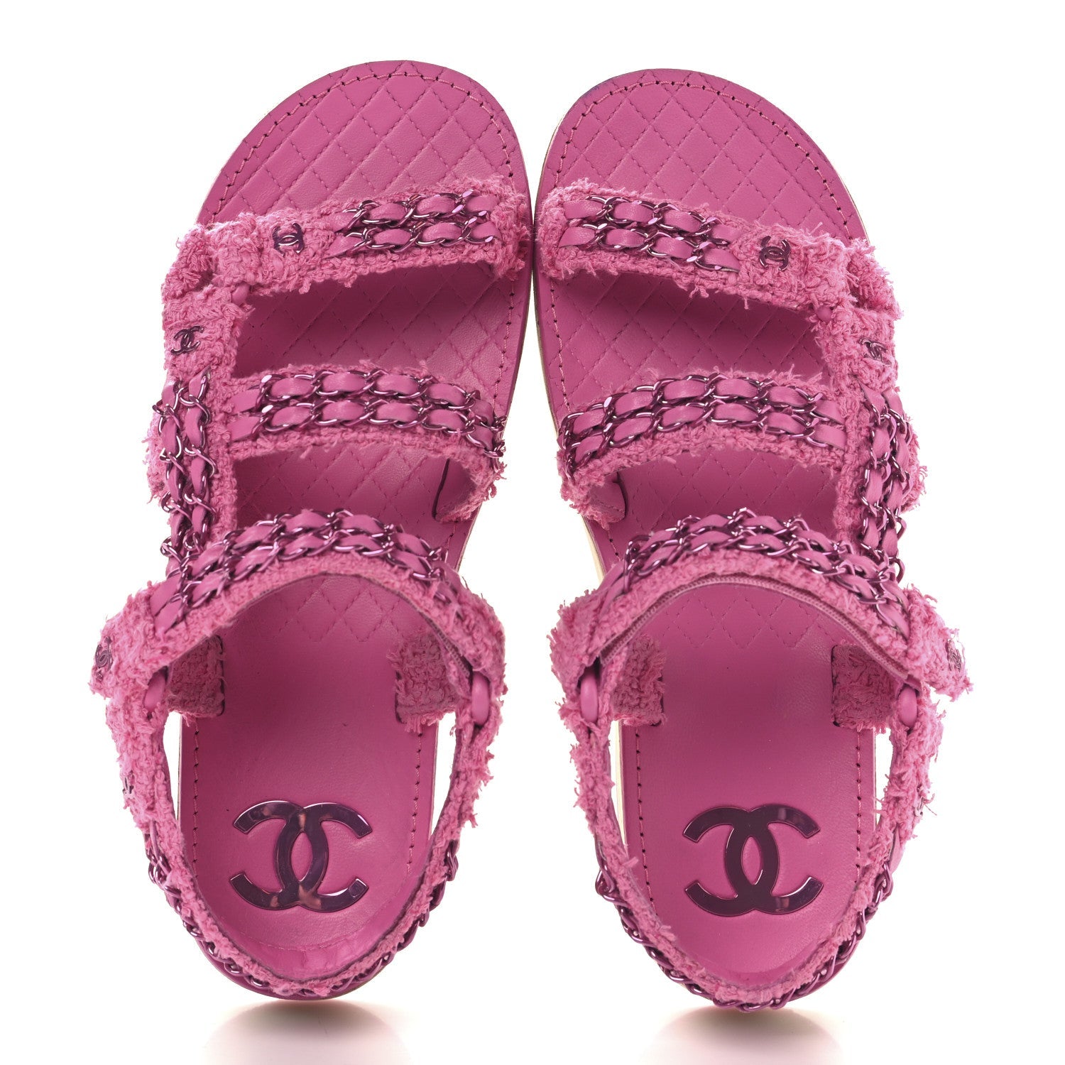 Tweed Chain Sandals 38.5 Pink
