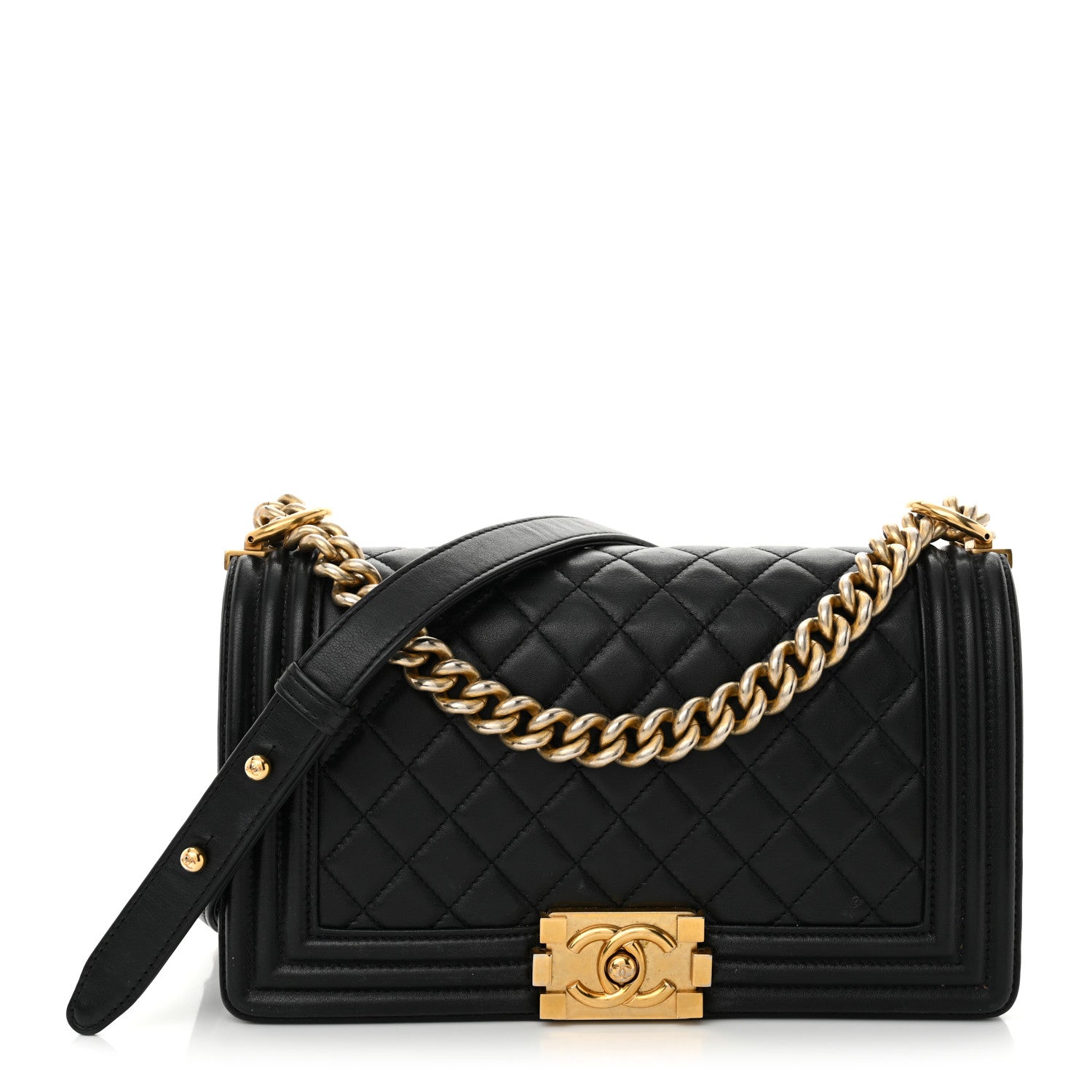 Lambskin Quilted Medium Boy Flap Black