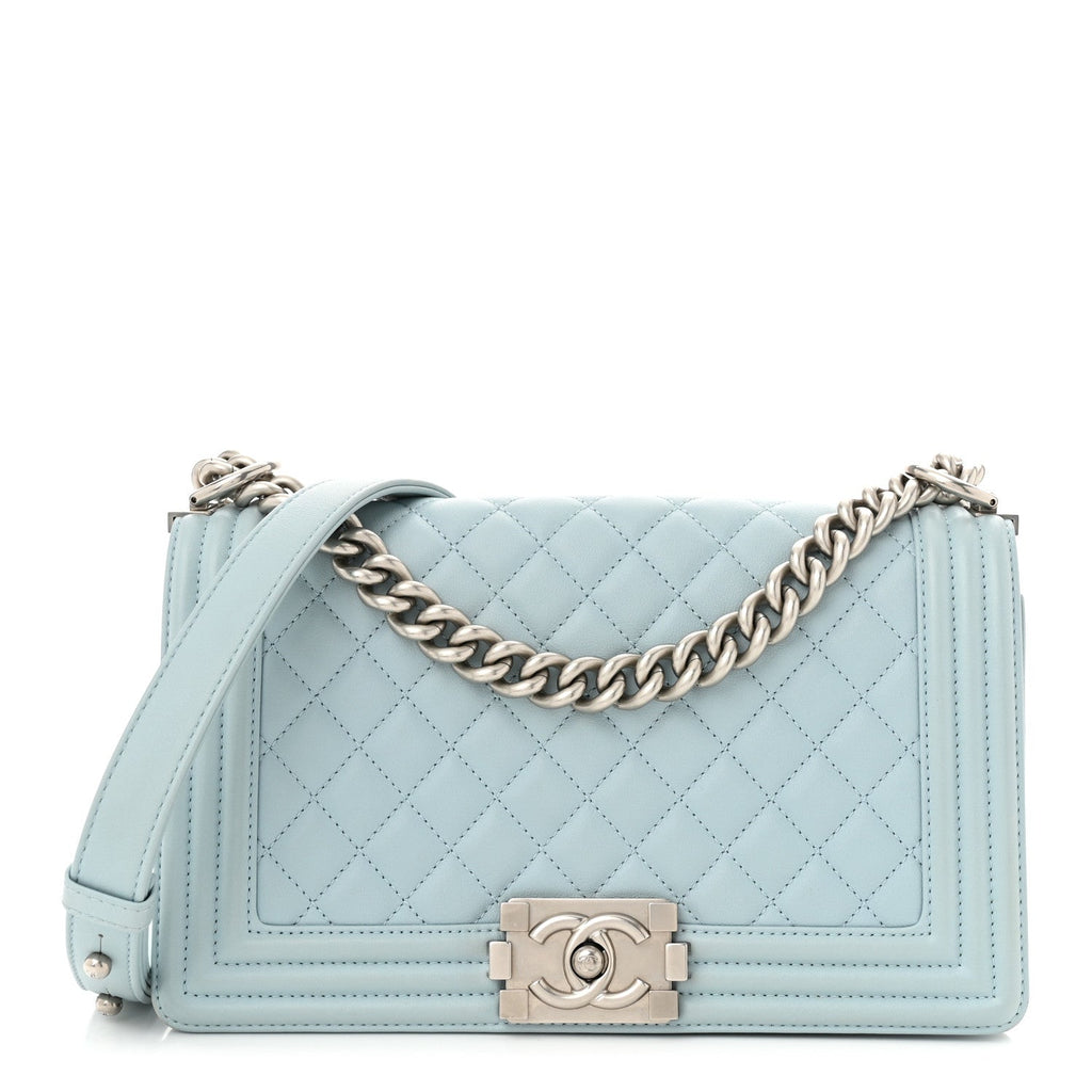 Calfskin Quilted Medium Boy Flap Light Blue