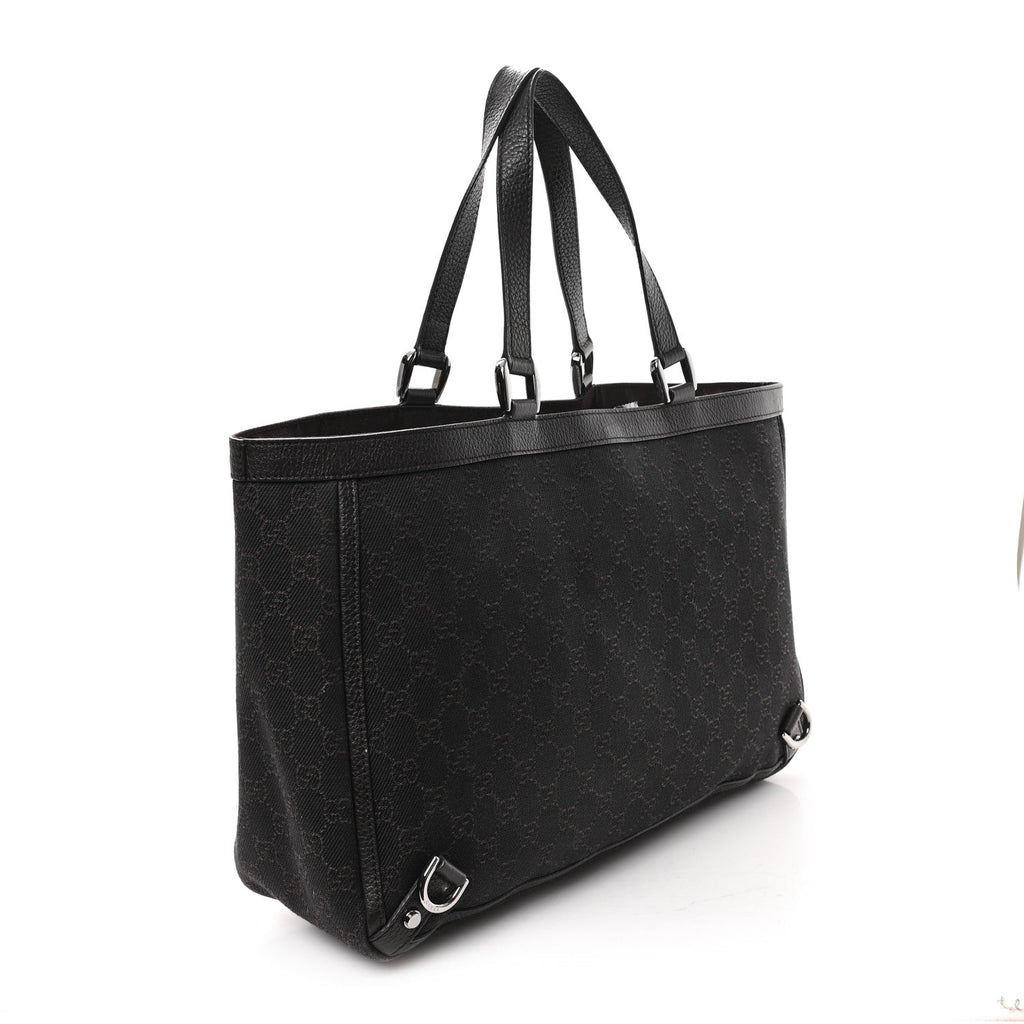 Denim Monogram Large Abbey Tote Dark Brown