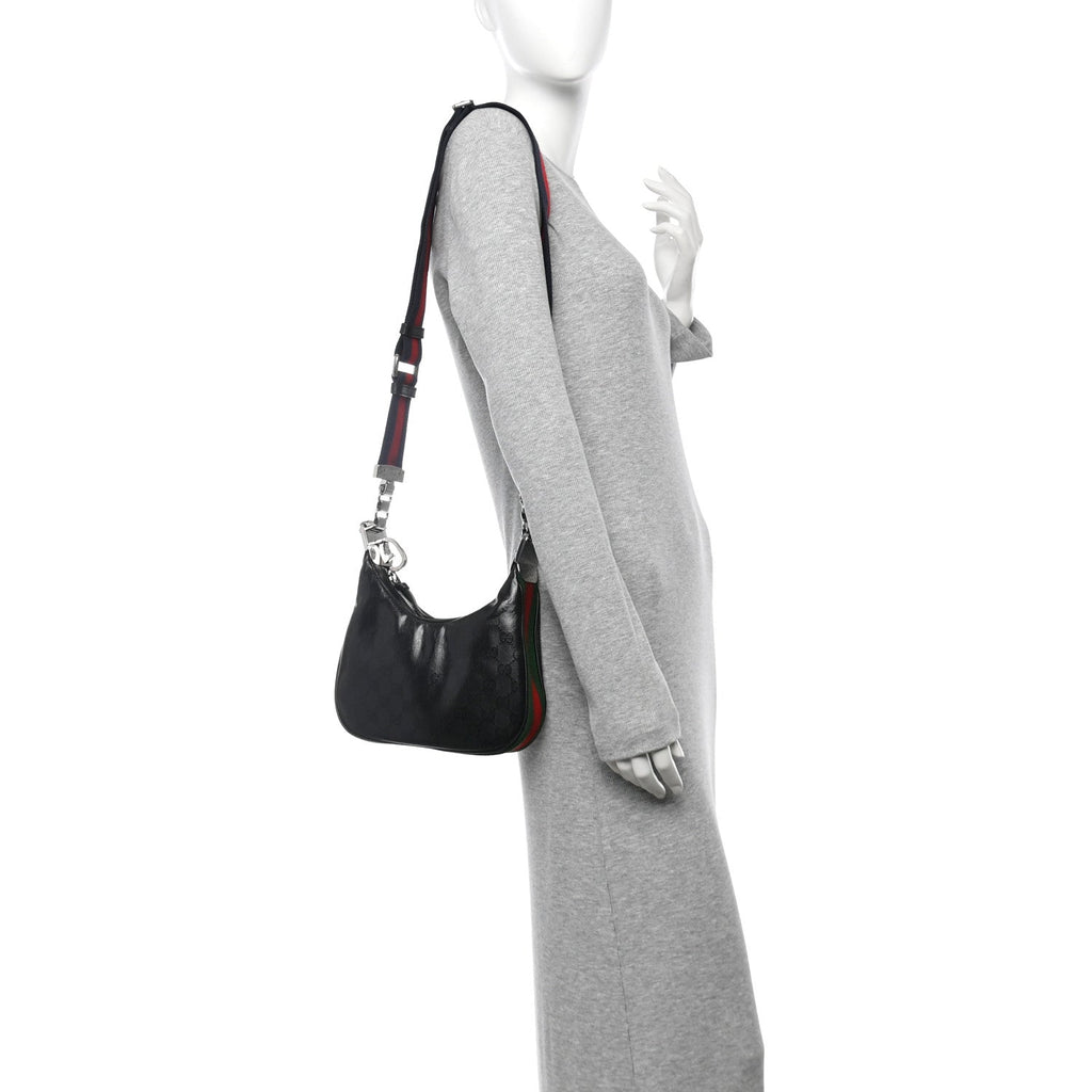 GG Crystal Coated Canvas Monogram Web Small Attache Shoulder Bag Black