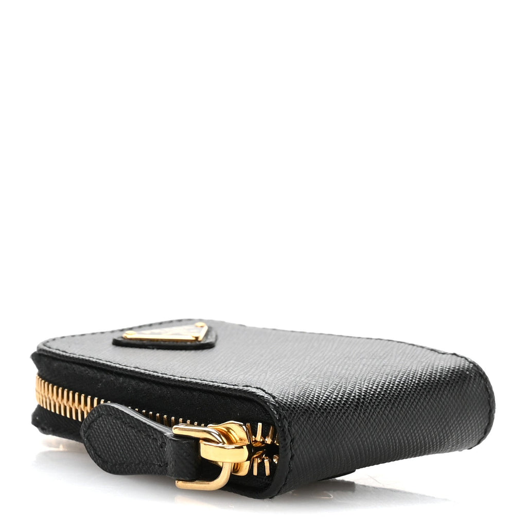 Saffiano Triangle Zip Around Mini Pouch Black