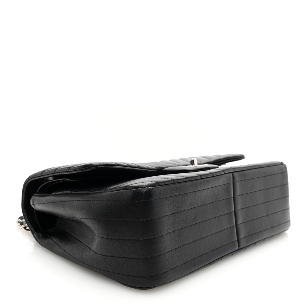 Lambskin Chevron Quilted Jumbo Double Flap Black