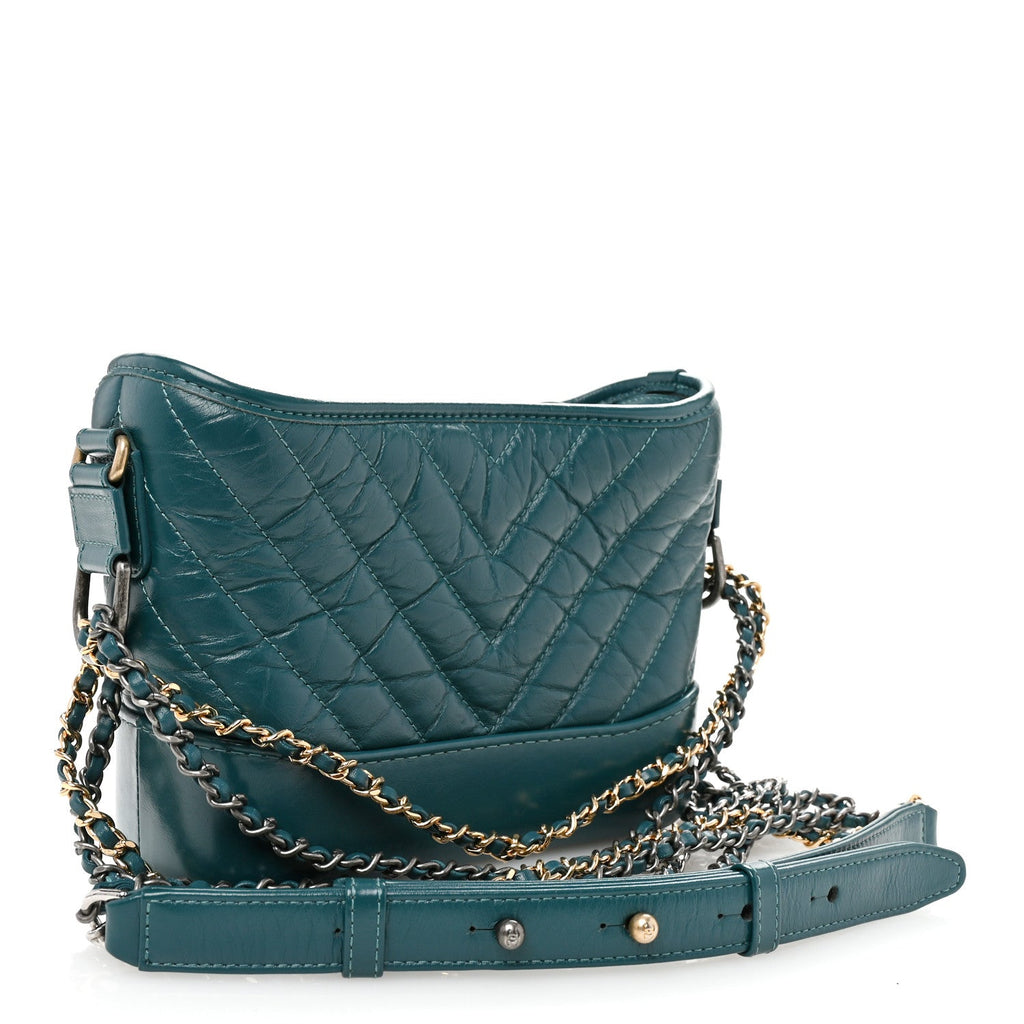 Aged Calfskin Chevron Quilted Small Gabrielle Hobo Green