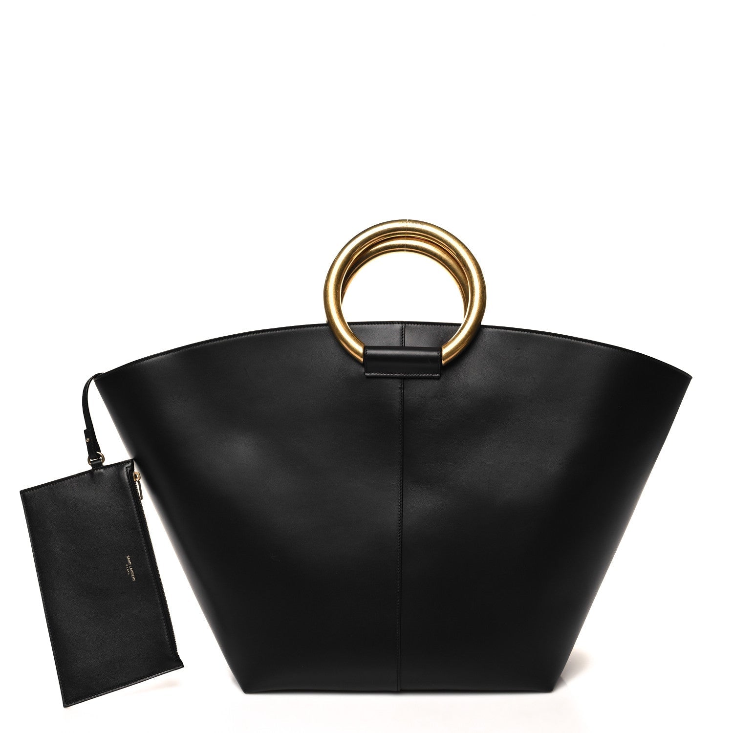 Smooth Calfskin Maxi Trapezoid Shopping Tote Black