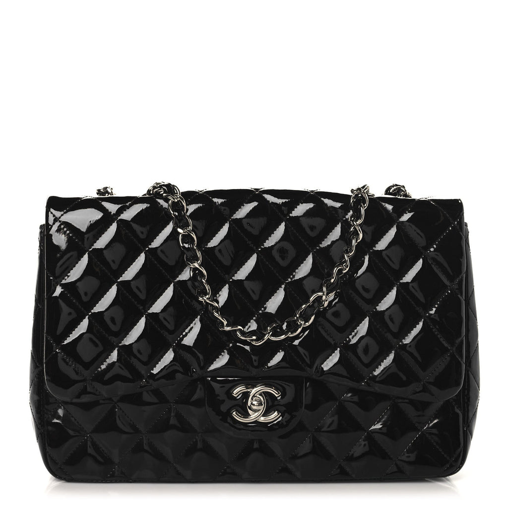 Patent Quilted Jumbo Single Flap Black