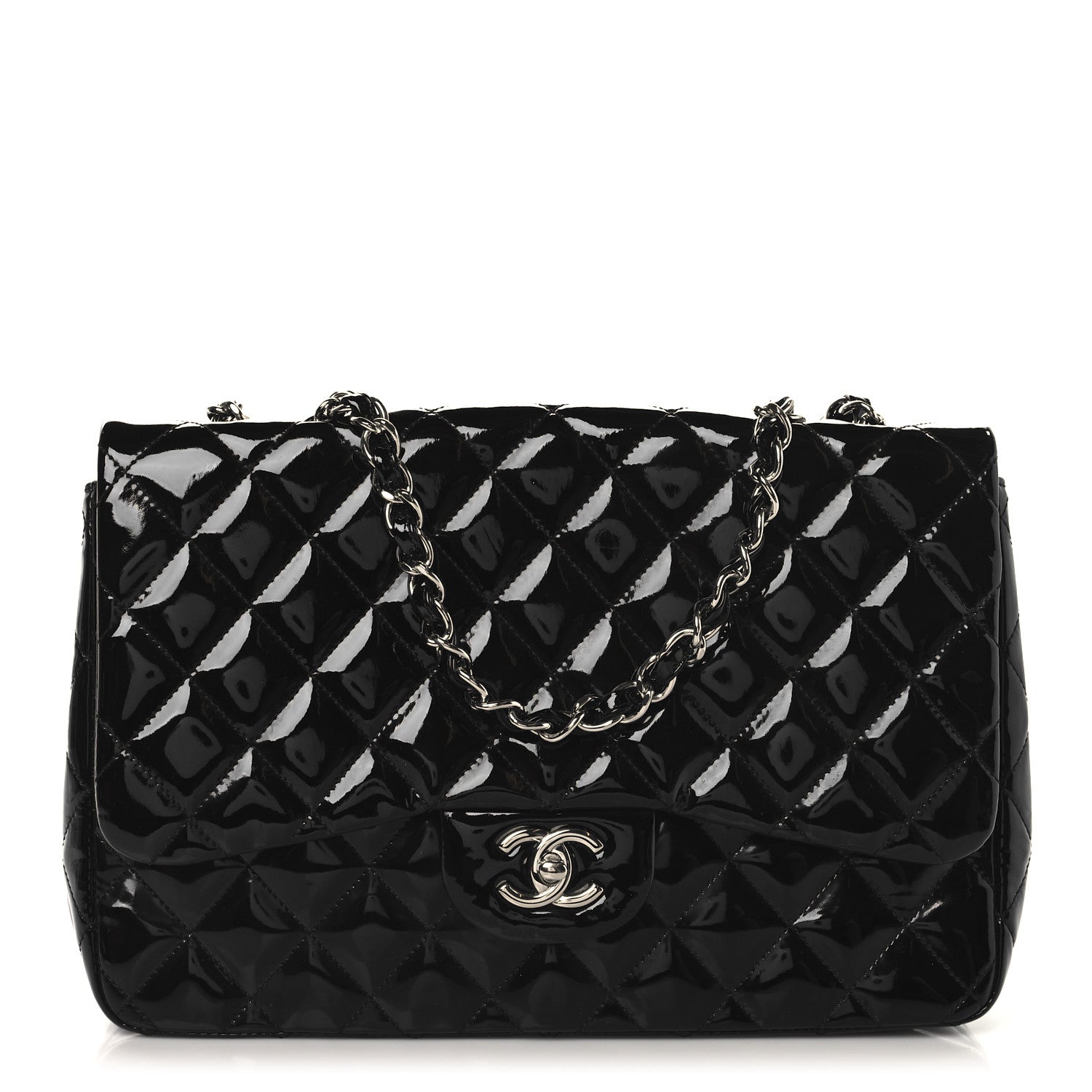 Patent Quilted Jumbo Single Flap Black