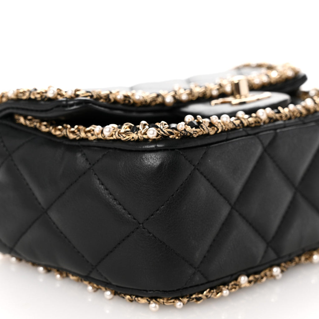Lambskin Quilted Pearl Edge Mini Rectangular Flap Bag Black