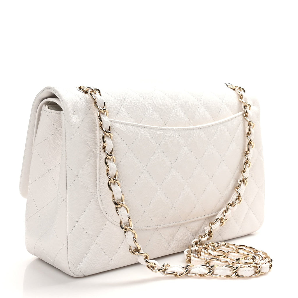 Caviar Quilted Jumbo Double Flap White