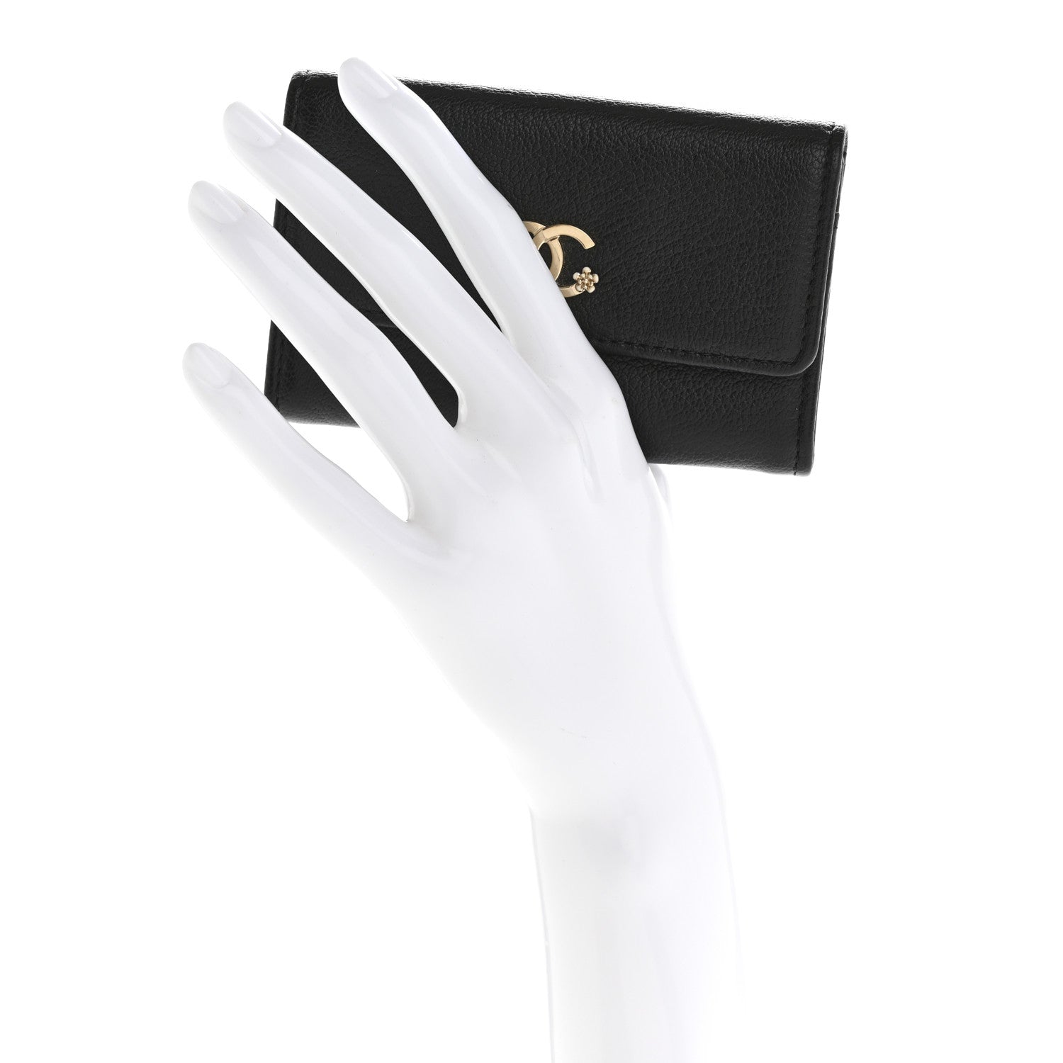 Goatskin Camellia CC Flap  Holder Black