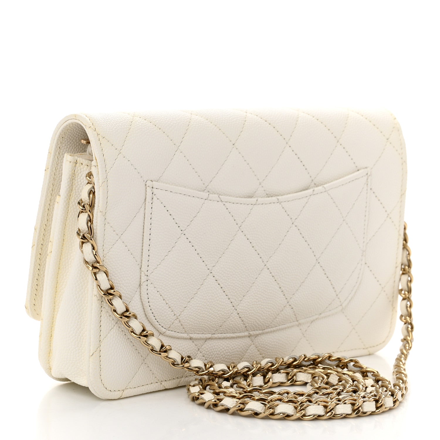 Caviar Quilted Wallet On Chain WOC White