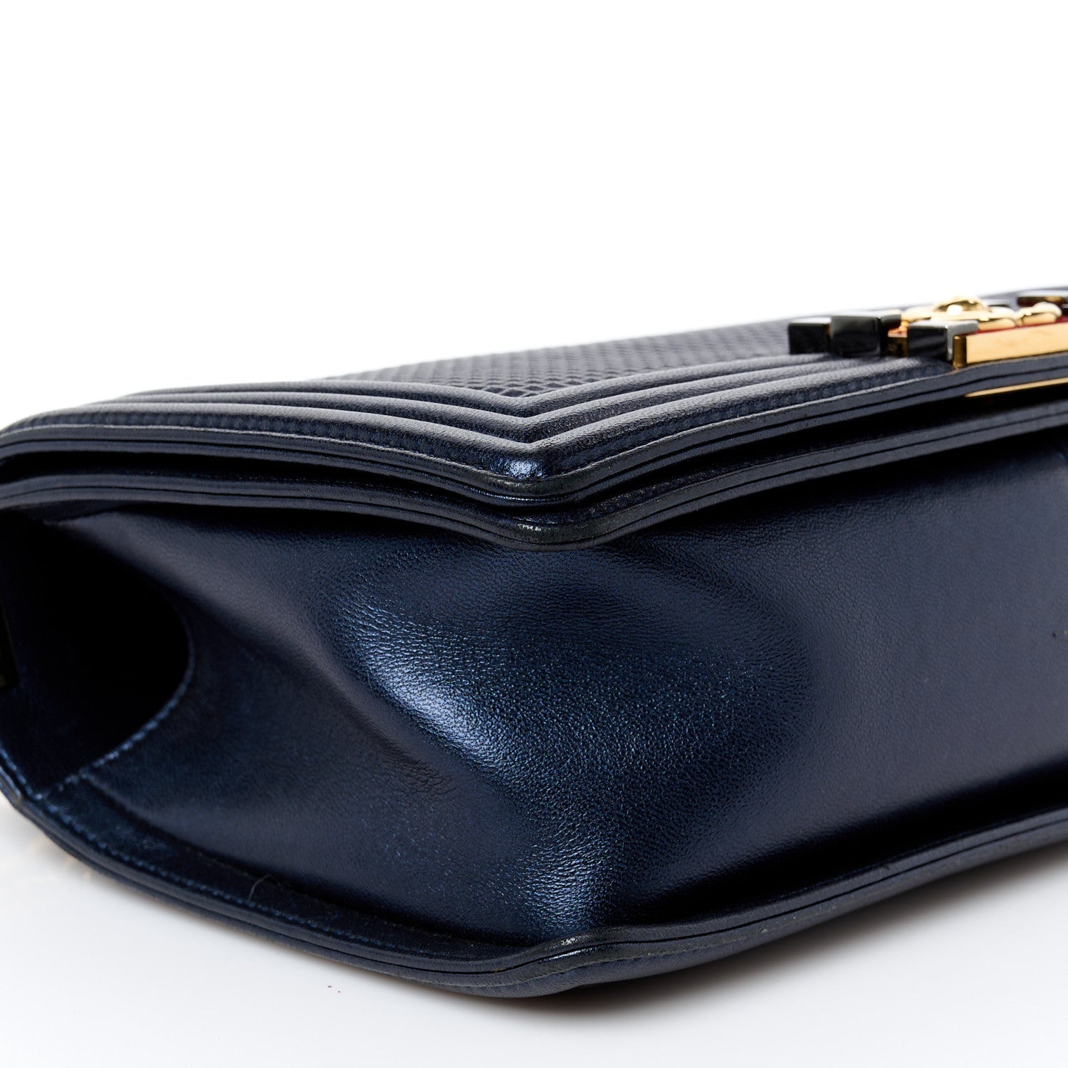 Lambskin Embossed Medium Boy Cube Flap Navy